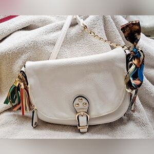 Mix No. 6 White and Gold Crossbody Bag Purse Peach Orange Turqoise Tassel Vegan